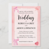 Roze Bow Coquette Elegant Modern Elegant Huwelijk Kaart (Voorkant)