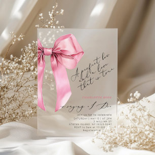 Roze Bow Coquette Elegant Vrijgezellenfeest Acryl Uitnodigingen