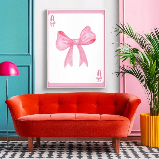 Roze Bow Coquette Esthetische Spelen Kaart Poster