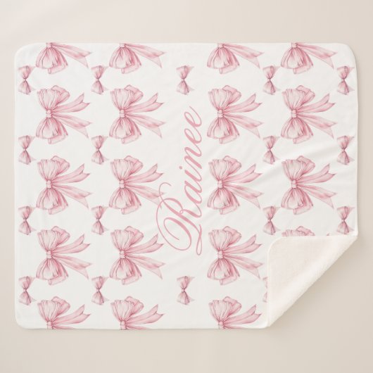 Roze Bow Coquette Gepersonaliseerde Y2K Bow Girly Sherpa Deken (Voorkant (horizontaal))