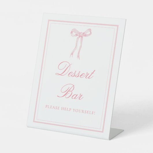 Roze Bow Coquette lint Dessert Bar Reclamebord Met Voetstuk (Voorkant)