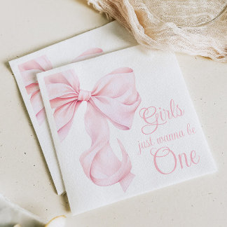 Roze Bow Coquette Meisje 1e verjaardag Servet