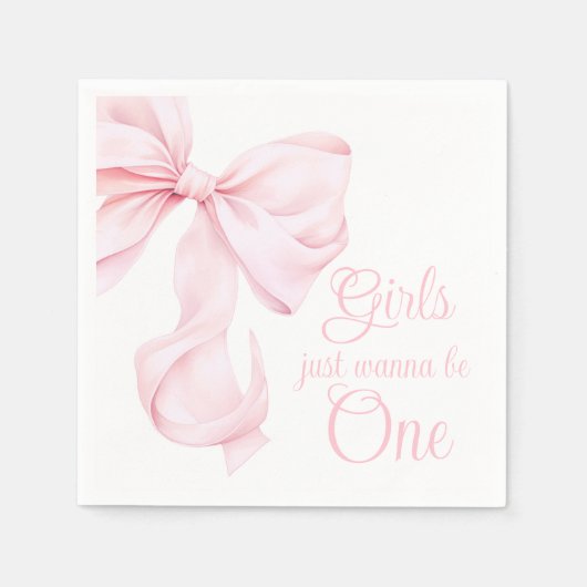 Roze Bow Coquette Meisje 1e verjaardag Servet (Voorkant)