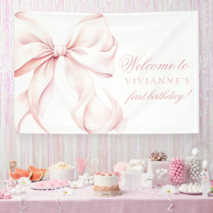 Roze Bow Coquette Meisje 1e verjaardag Spandoek