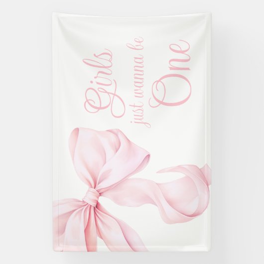 Roze Bow Coquette Meisje 1e verjaardag Spandoek (Verticaal)
