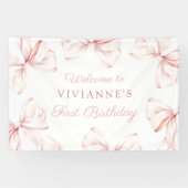 Roze Bow Coquette Meisje 1e verjaardag Spandoek (Horizontaal)