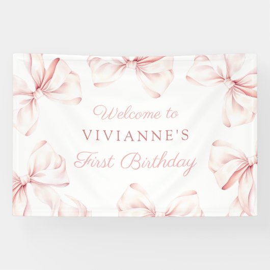 Roze Bow Coquette Meisje 1e verjaardag Spandoek (Horizontaal)