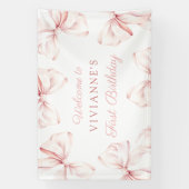 Roze Bow Coquette Meisje 1e verjaardag Spandoek (Verticaal)