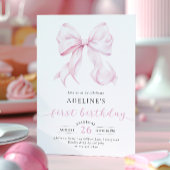 Roze Bow Coquette Meisje Eerste Verjaardag Kaart