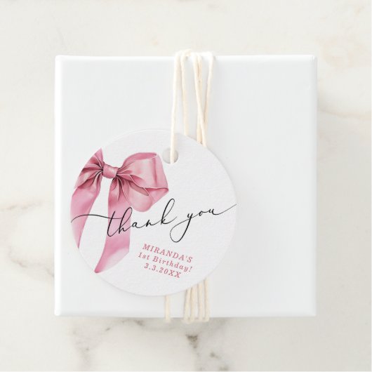 Roze Bow Coquette Meisje Verjaardag Bedankt Bedankjes Labels (In situ)