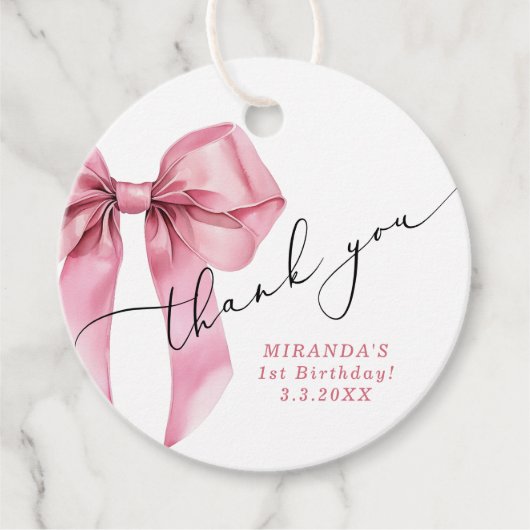 Roze Bow Coquette Meisje Verjaardag Bedankt Bedankjes Labels (Voorkant)