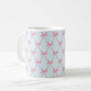 Roze Bow Coquette Patroon op Blauw Koffiemok