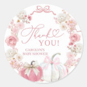 Roze Bow Coquette Pompoen Sticker Label (Voorkant)