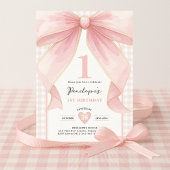 Roze Bow Coquette Ribbon Girl 1e Verjaardag Kaart