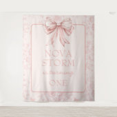 Roze Bow Coquette Whimsy Toile Custom Welkom Teken Wandkleed (Voorkant)