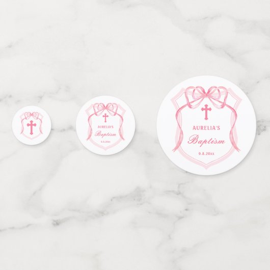 Roze Bow Crest dooptafel Confetti (Voorkanten)