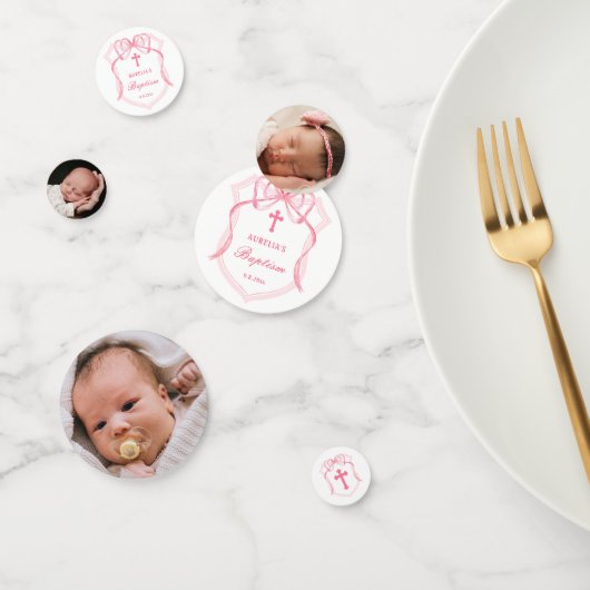 Roze Bow Crest dooptafel Confetti (Groep)