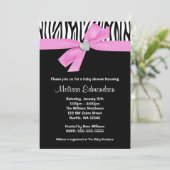 Roze Bow Diamond Hart Zebra Baby shower Kaart (Staand voorkant)