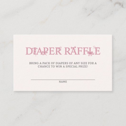 Roze Bow Diaper Raffle Baby shower Informatiekaartje (Voorkant)
