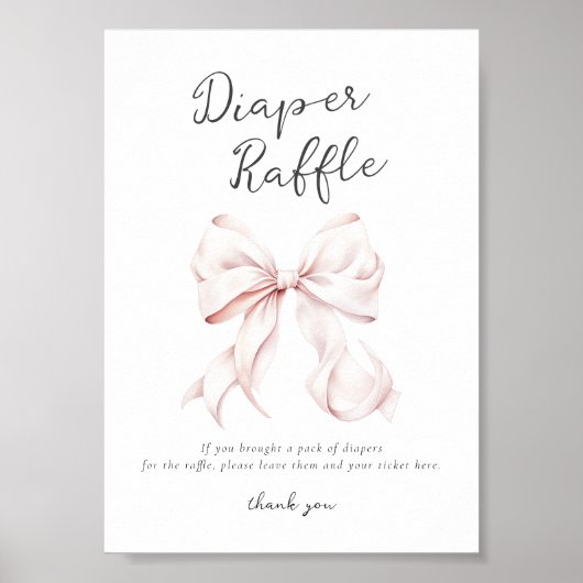 Roze Bow Diaper Raffle Tafelteken Poster (Voorkant)