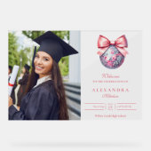 Roze Bow Disco Ball Graduation Party Acryl Bord (Voorkant)