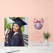 Roze Bow Disco Ball Graduation Party Acryl Bord (Huwelijk)