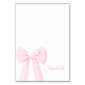 Roze Bow Doop Tafel Naam Kaart (Voorkant)