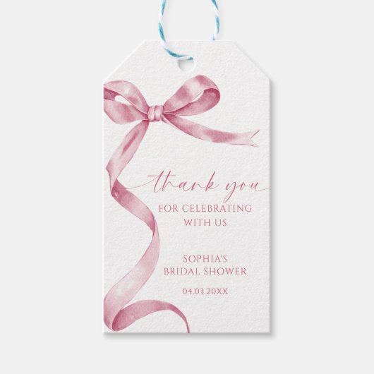 Roze Bow Douche Favoriet Gift Label Cadeaulabel (Voorkant)
