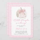 Roze Bow Een kleine pompoen Baby shower meisje Kaart (Voorkant / Achterkant)