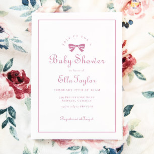 Roze Bow Eenvoudig Elegant Meisje Baby shower Kaart
