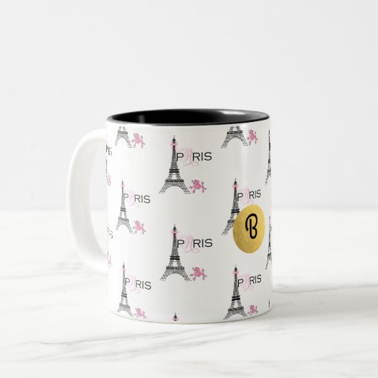 Roze Bow Eiffel Tower Paris Frankrijk Podle Chic Tweekleurige Koffiemok (Voorkant links)