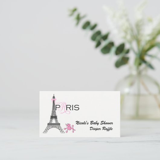 Roze Bow Eiffeltoren Parijs Frankrijk Luier Raffle Informatiekaartje (Staand voorkant)
