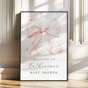 Roze Bow Elegant Baby shower Welkomstbord Poster