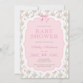 Roze Bow Elegant Meisje Baby shower QR Code Kaart (Voorkant)