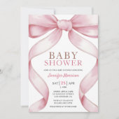 Roze Bow Elegant Meisje Baby shower Uitnodiging (Voorkant)
