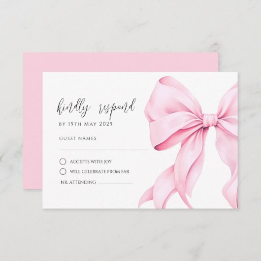 Roze Bow Elegant RSVP Response Kaart (Voorkant / Achterkant)