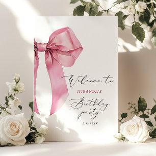 Roze Bow Elegante Meisjes Verjaardag Welkom Poster