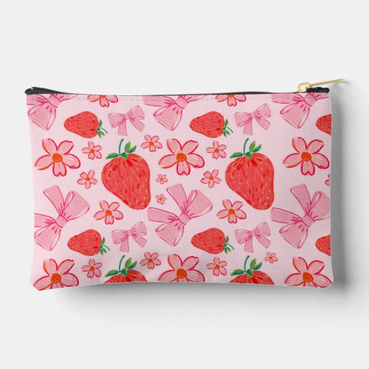 Roze Bow en Aardbei Girly Patroon Monogram Etui (Achterkant)