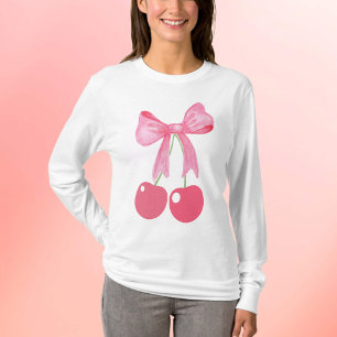 Roze Bow en kersen, coquette stijl T-shirt