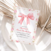 Roze Bow en Rozen Coquette 1e verjaardag Kaart