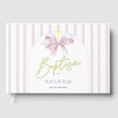 Roze Bow en Stripe Folie Doop gastenboek (Voorkant)