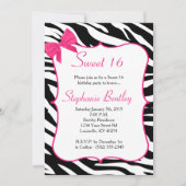 Roze Bow en Zebra Sweet 16 uitnodiging van 16 sept (Voorkant)