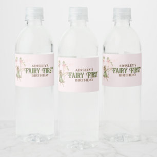 Roze Bow Fairy Eerste 1e verjaardag gepersonalisee Waterfles Etiket