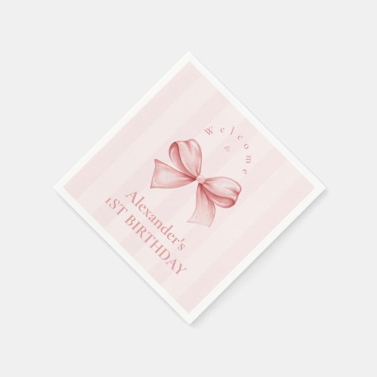 Roze Bow Fancy Een Meisje 1e Verjaardag Servet (Hoek)