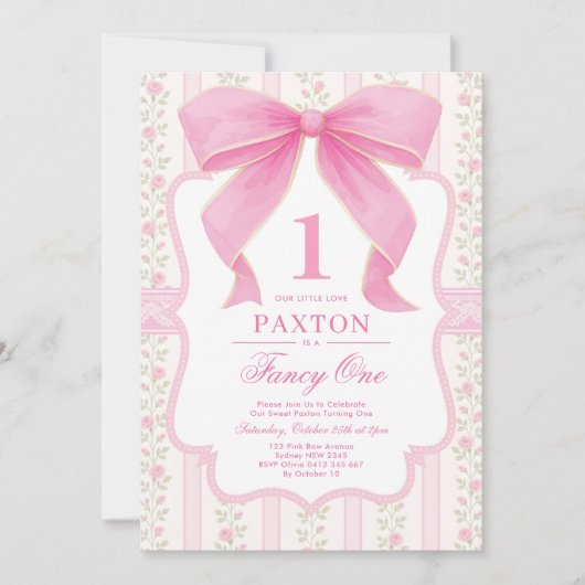 Roze Bow Fancy One Love Shack 1st Birthday Kaart (Voorkant)