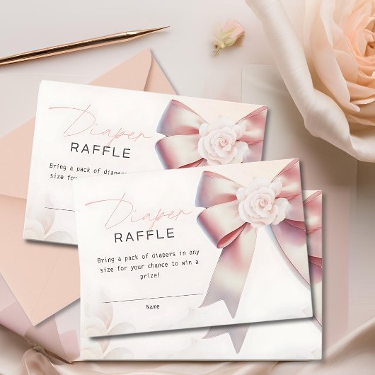 Roze Bow floral Baby shower Luier Raffle Informatiekaartje