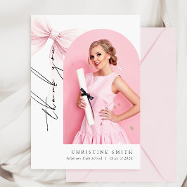 Roze Bow Foto Afstuderen Arch Dank u kaart