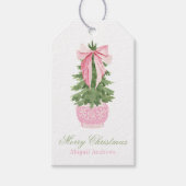 Roze Bow Ginger Jar Kerstboom Foto Cadeaulabel (Voorkant)