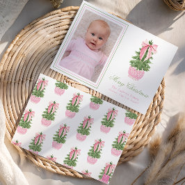 Roze Bow Ginger Jar Kerstboom Foto Feestdagenkaart