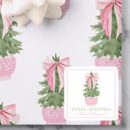 Roze Bow Ginger Jar Kerstboom Foto Vierkante Sticker